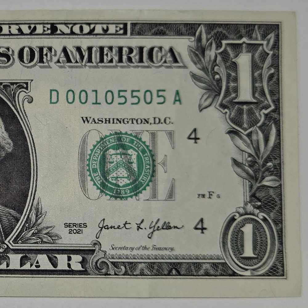 2021 One Dollar Bill‎ Trinary Note D00105505A Federal Reserve Cleveland (B335)